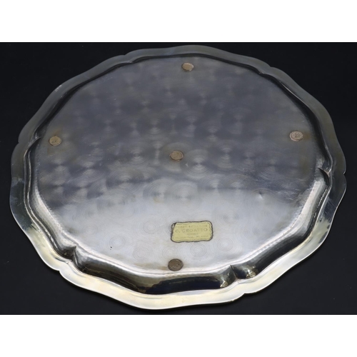 388 - A Continental 800 silver coloured metal round scallop shaped tray, 28.5cm diameter, 15.9oz