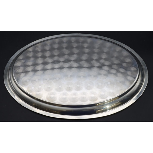 389 - A Continental 800 silver coloured metal oval tray with gadroon rim, 33.2cm wide, 14.2oz