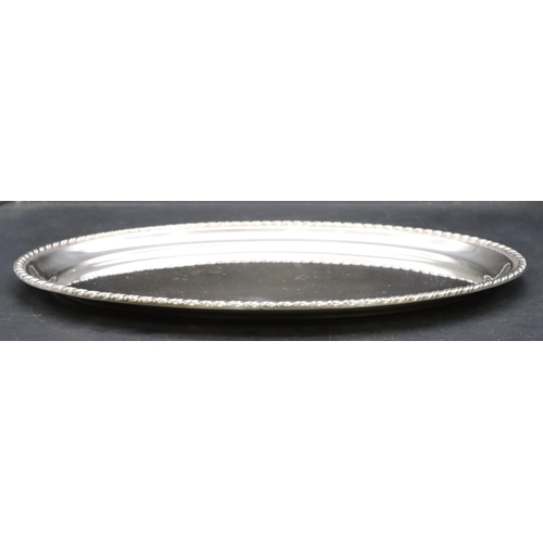 389 - A Continental 800 silver coloured metal oval tray with gadroon rim, 33.2cm wide, 14.2oz