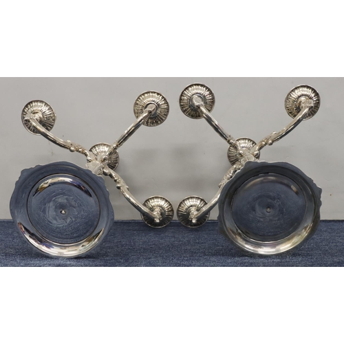 427 - A pair of Continental 800 silver coloured metal 4-branch 5-light candelabras on weighted bulbous ste... 