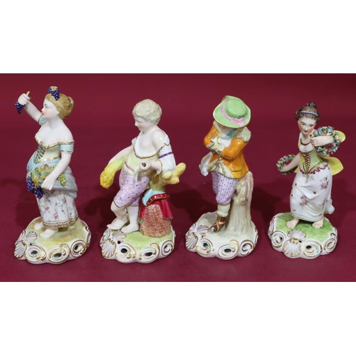 44 - A set of 4 19th Century Stevenson & Hancock Derby figures of the Four Seasons with pierced scallop s... 