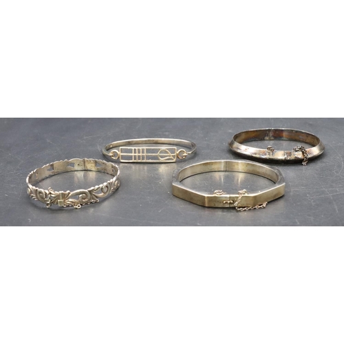 444 - 4 various silver hinged bangles, 55.7 grams (4)