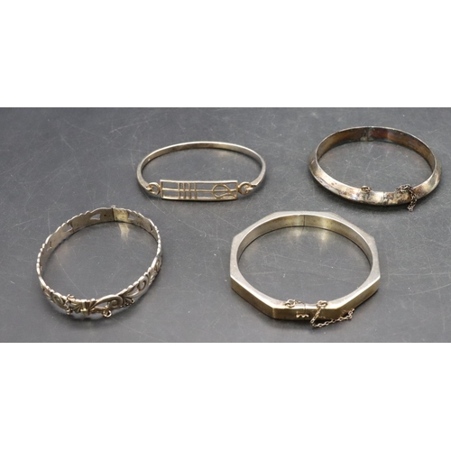 444 - 4 various silver hinged bangles, 55.7 grams (4)