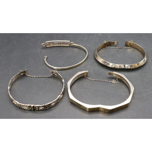 444 - 4 various silver hinged bangles, 55.7 grams (4)