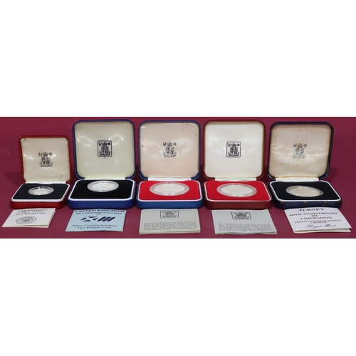 473 - 5 proof coins: One Pound, 1986 Commonwealth Games, Silver Jubilee and Jersey 40th Anniversary (all b... 