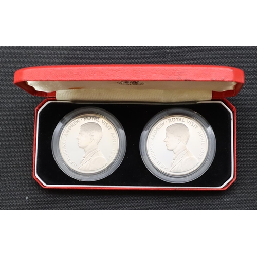 476 - A pair of silver Prince Andrew Royal Visit 1984 proof coins (boxed)