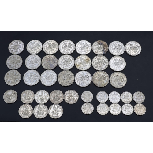 479 - 22 silver Florins circa 1930/40, 8 silver One Shillings and 10 silver Sixpences, 220 grams