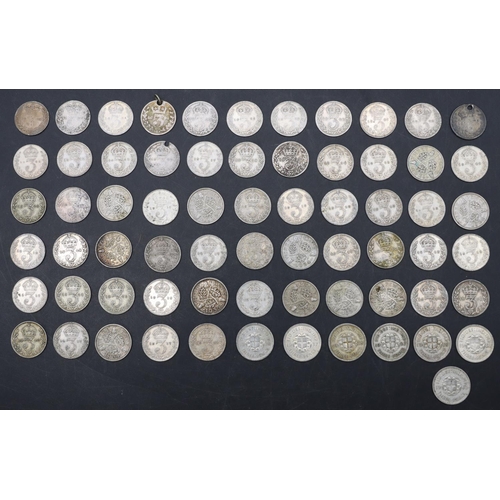 491 - A quantity of silver Sixpences circa 1920-40, 92 grams