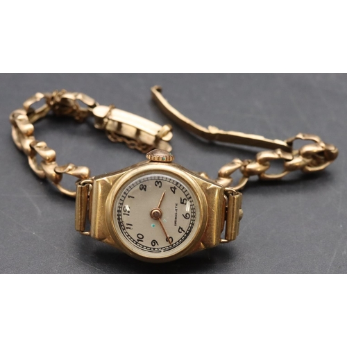 498 - A 9ct gold ladies' wristwatch with matching strap bracelet, 9.2 grams excluding movement (not workin... 