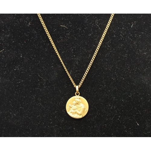 501 - A high carat gold double sided religious pendant with chain, 8.9 grams