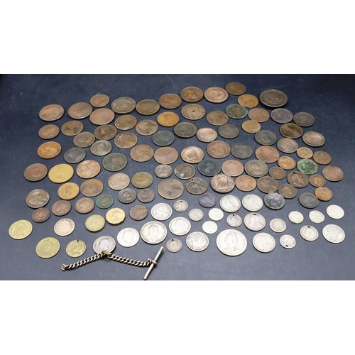 526 - A Georgian Cartwheel and a quantity of various English coins and tokens