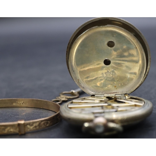 548 - A Continental silver coloured metal round fob watch with white enamel dial and Roman numerals, allov... 