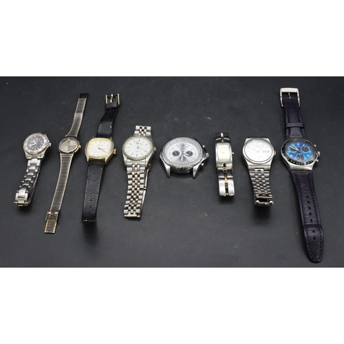 553 - A Swatch gentlemen's steel wristwatch with blue dial and 7 various wristwatches (8)