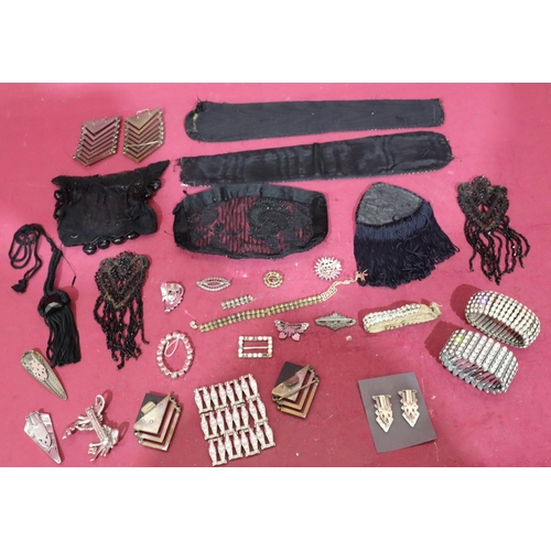 575 - A quantity of beadwork and stone set panels etc.