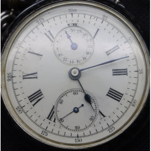 584 - A Birmingham silver open faced pocket watch with white enamel dial, seconds dial and calendar (glass... 