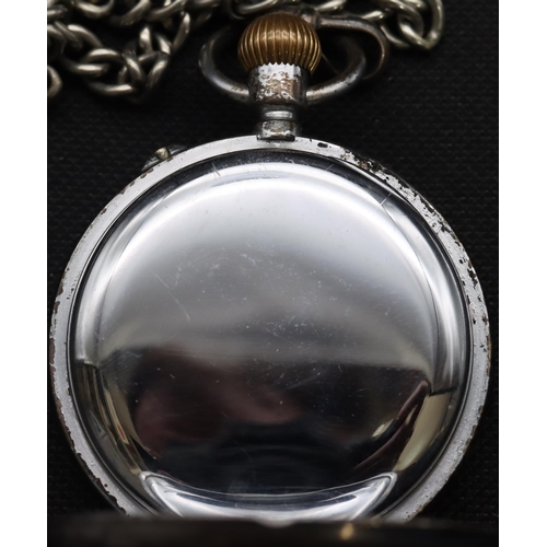 584 - A Birmingham silver open faced pocket watch with white enamel dial, seconds dial and calendar (glass... 