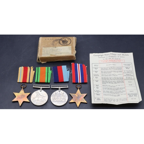 597 - 4 WWII medals, Defence medal, '39-'45 medal, The African Star and 1939-45 Star for H.E Abel RAF, wit... 