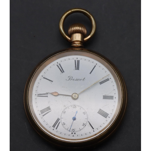 603 - A Lancaster Watch Co. Ltd. gold plated open faced pocket watch with white enamel dial, seconds dial ... 