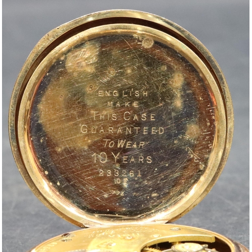 603 - A Lancaster Watch Co. Ltd. gold plated open faced pocket watch with white enamel dial, seconds dial ... 