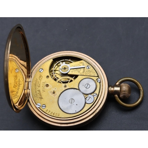 603 - A Lancaster Watch Co. Ltd. gold plated open faced pocket watch with white enamel dial, seconds dial ... 