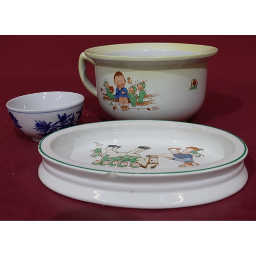 61 - A Shelley Mabel Lucie Attwell round bulbous shaped chamber pot with a multicoloured baby's plate (ch... 