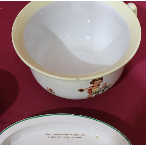 61 - A Shelley Mabel Lucie Attwell round bulbous shaped chamber pot with a multicoloured baby's plate (ch... 