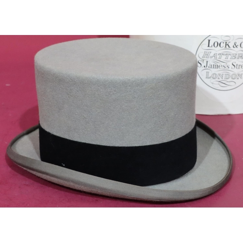 610 - Lock & Co., London grey silk top hat, inner measurements 20.5cm x 17cm, boxed