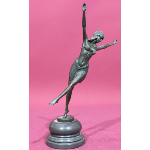 615 - After Demetre Chiparus bronze figure Art Deco female dancer on round bulbous base, 44.5cm high