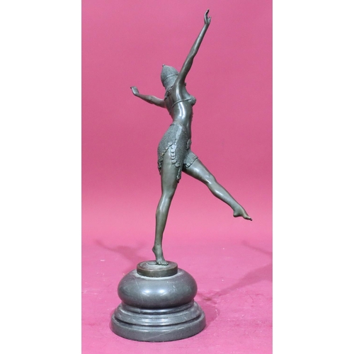 615 - After Demetre Chiparus bronze figure Art Deco female dancer on round bulbous base, 44.5cm high