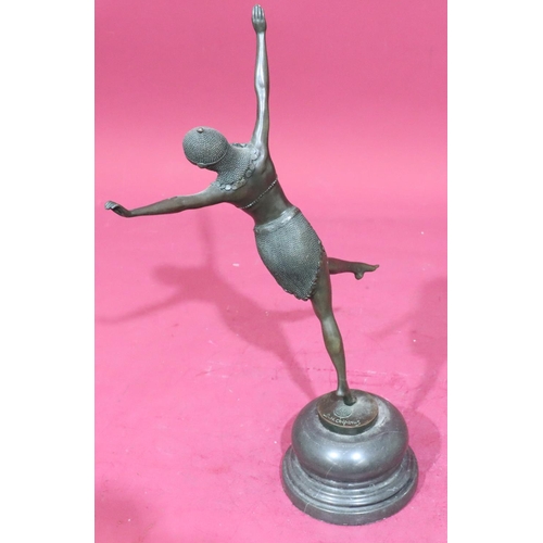 615 - After Demetre Chiparus bronze figure Art Deco female dancer on round bulbous base, 44.5cm high