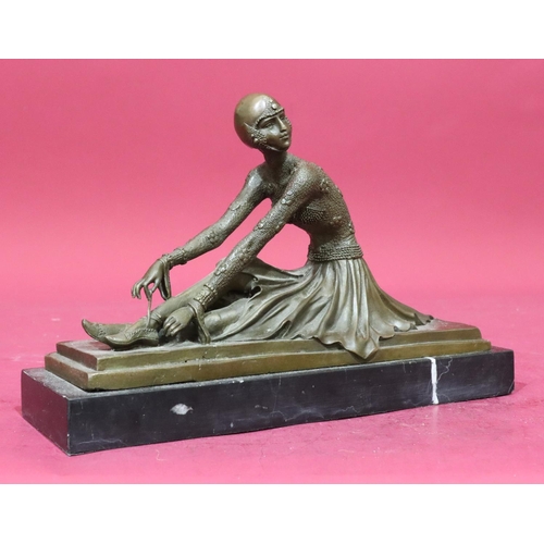 616 - After Demetre Chiparus Art Deco style bronze figure of a seated female ballet dancer on rectangular ... 