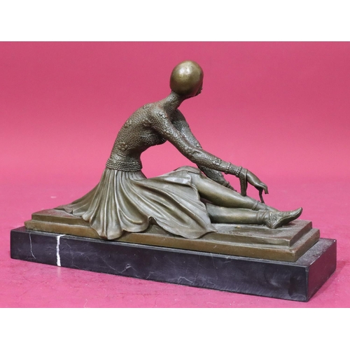 616 - After Demetre Chiparus Art Deco style bronze figure of a seated female ballet dancer on rectangular ... 