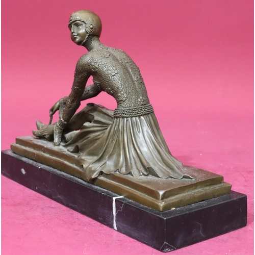 616 - After Demetre Chiparus Art Deco style bronze figure of a seated female ballet dancer on rectangular ... 