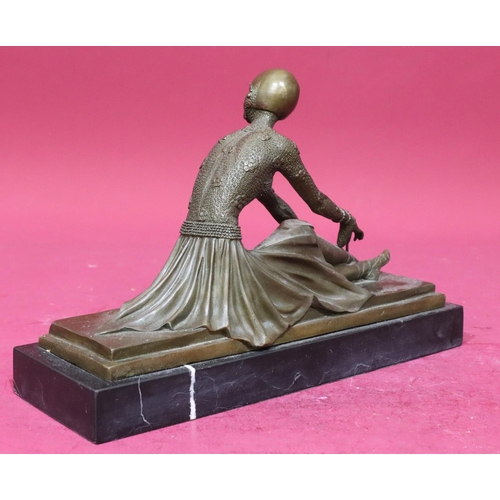 616 - After Demetre Chiparus Art Deco style bronze figure of a seated female ballet dancer on rectangular ... 