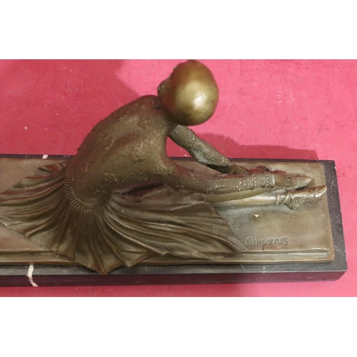 616 - After Demetre Chiparus Art Deco style bronze figure of a seated female ballet dancer on rectangular ... 