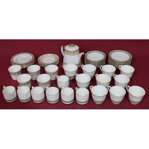 76 - A set of 10 Royal Doulton Rondelay tea cups and saucers, 7 smaller coffee cups and 8 saucers, a mode... 