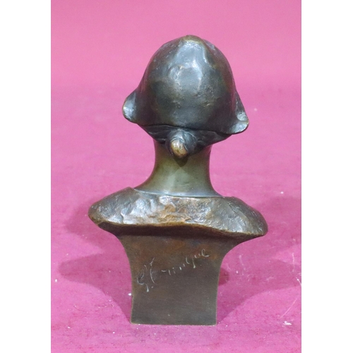 782 - G Cinque bronze bust of a young lady on square base, indistinctly signed to reverse, 20cm high