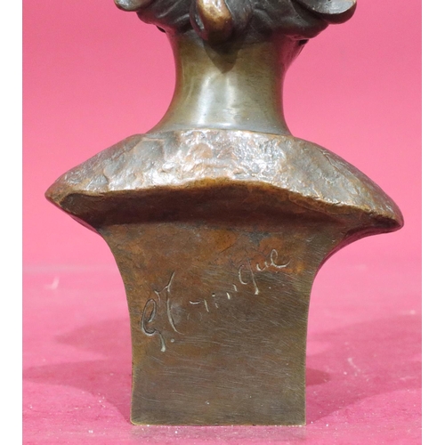 782 - G Cinque bronze bust of a young lady on square base, indistinctly signed to reverse, 20cm high