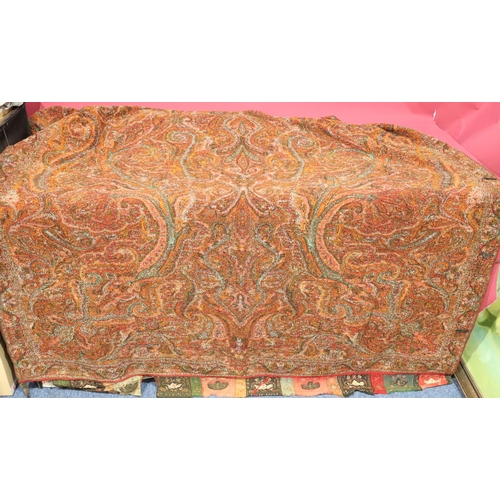 784 - A Persian style woven throw with hand embroidered ends, 324cm x 155cm