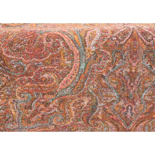 784 - A Persian style woven throw with hand embroidered ends, 324cm x 155cm