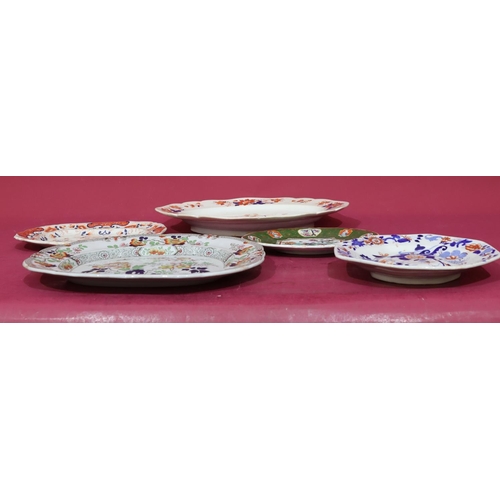 79 - A 19th Century Ironstone rectangular scallop shaped meat plate with multicoloured inset floral, leaf... 