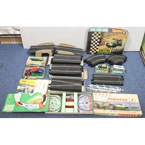 798 - A Tri-Ang Scalextric set (boxed), including track, cornering etc. with Waddington's Formula 1 board ... 