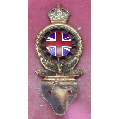 828 - A vintage Elkington & Co. London Royal Automobile Club badge mascot with enamelled Union Jack, numbe... 