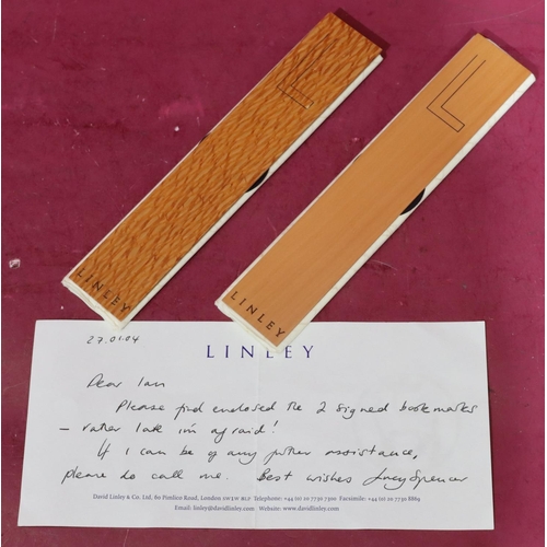 835 - 2 signed David Linley book marks , in original wrapping