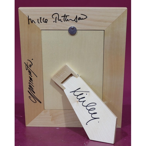 836 - David Linley freestanding photograph frame signed by Colin Montgomery, Mike Rutherford (Genesis) and... 