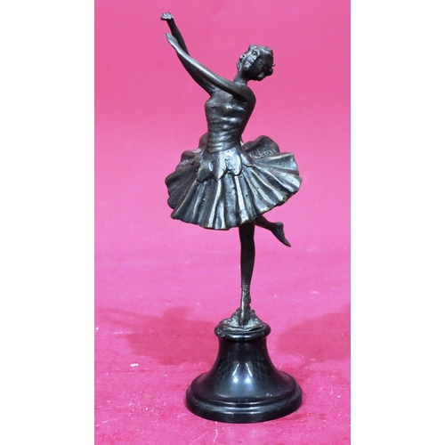 844 - A reproduction bronze figure of a ballerina on black sweeping base, 25cm high