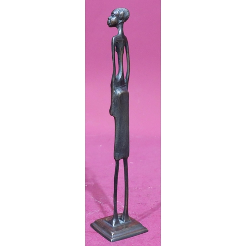 854 - A bronze figure of an African lady on square base, 30.5cm high