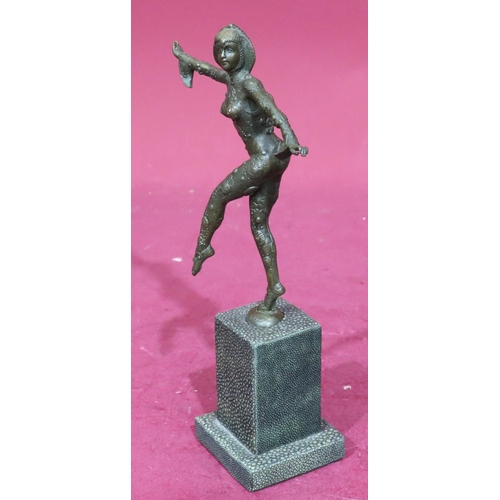 885 - A reproduction bronze figure of a a 1920's dancer with square platform base, 28cm high