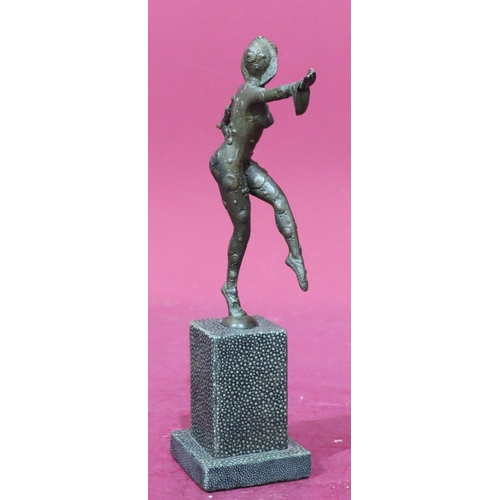 885 - A reproduction bronze figure of a a 1920's dancer with square platform base, 28cm high