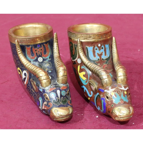 893 - 2 gilt metal and cloisonné ashtrays in the form of animal heads, 8cm high, 13cm long (2)